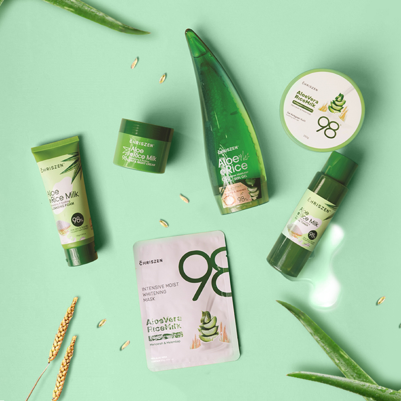 Chriszen 98 Aloe Vera Rice Milk Collagen Plus Soothing Skin Gel 250g