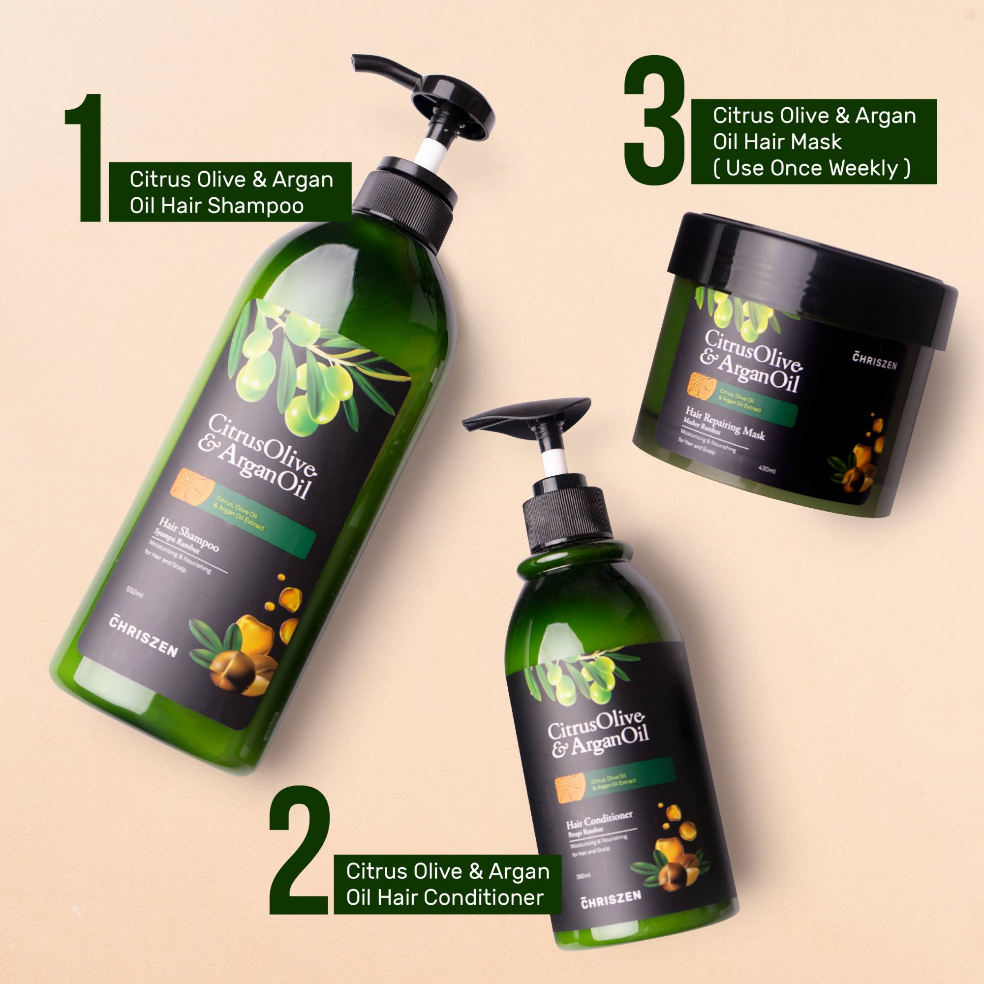 Chriszen Citrus Olive & Argan Oil Hair Shampoo (550ml)