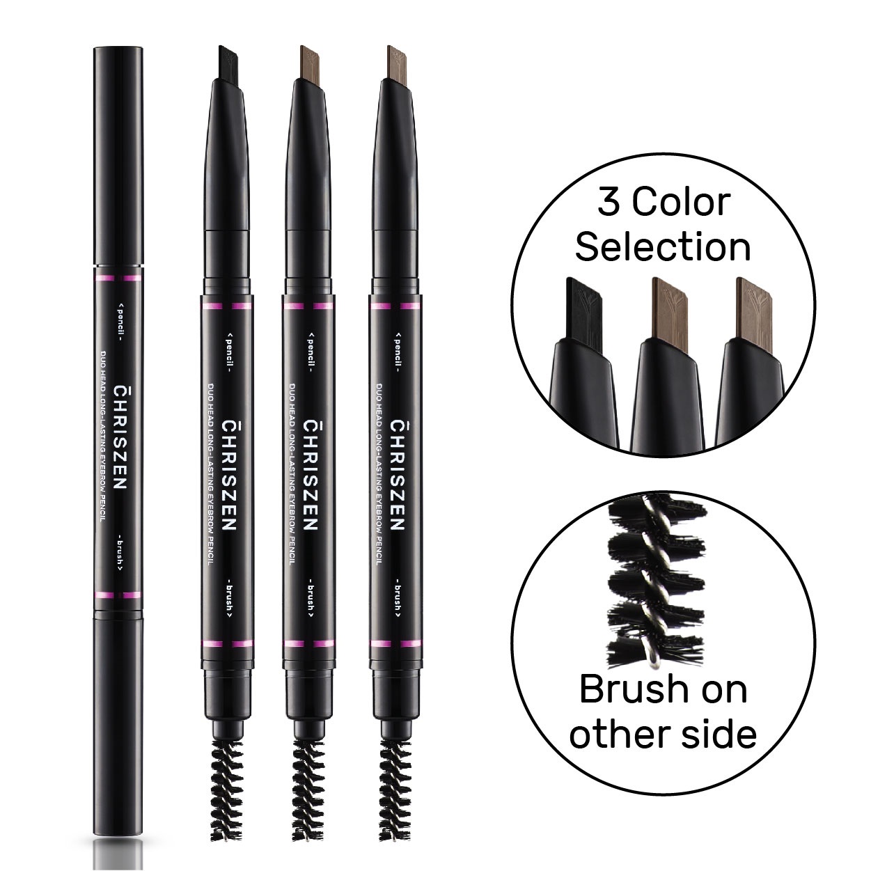Chriszen 2 in 1 Long Lasting Eyebrow Pencil